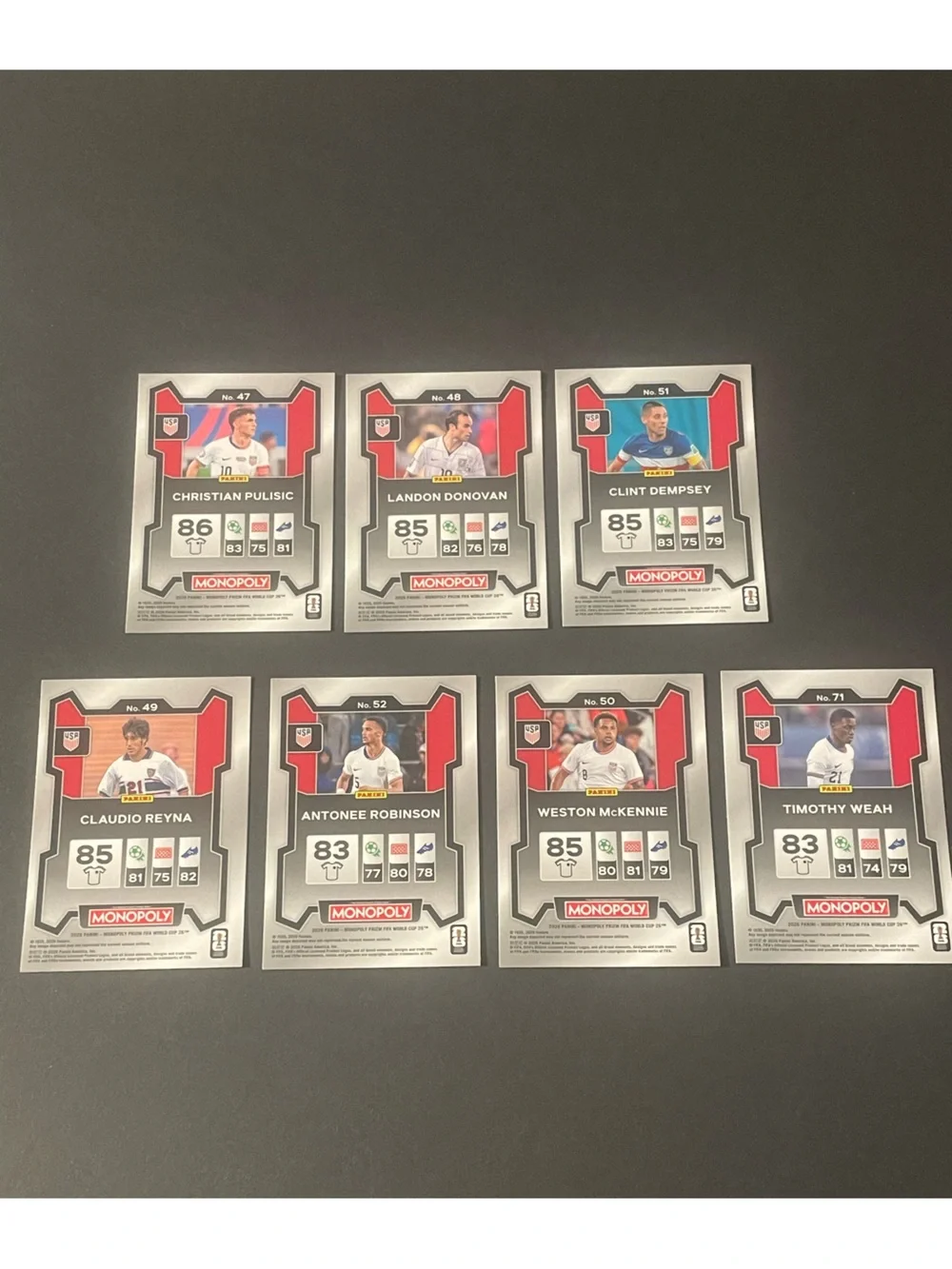 2026 Panini Prizm Monopoly FIFA World Cup USMNT Base Card Lot